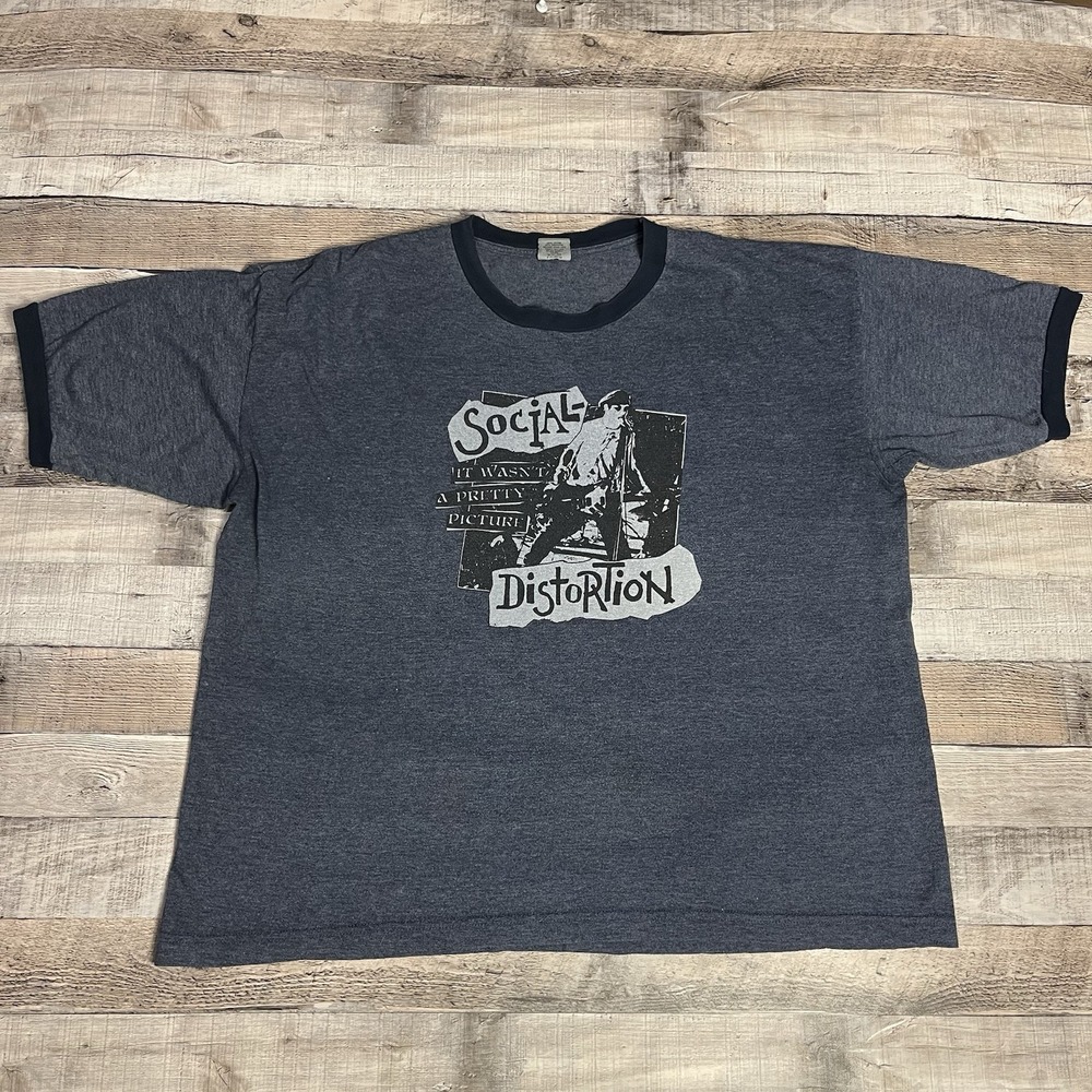 Social Distortion Shirt Size XL Blue Vintage Y2K 2000s Ringer Band Tee